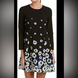CECE Black Dress with White & Blue Floral Design in Women’s Size 2P / 2 Petite